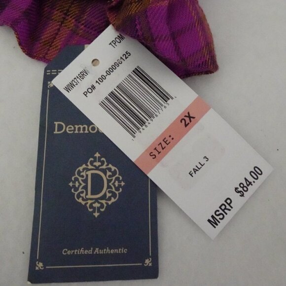 Democracy Ruffle Neck Shirt Blouse Plus Women's Plus Size 2X Purple Plaid - Picture 7 of 9